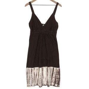 VTG Y2K prAna Midi Halter Dress Sz M Brown Tie-Dye Hem Cotton Knit Empire USA